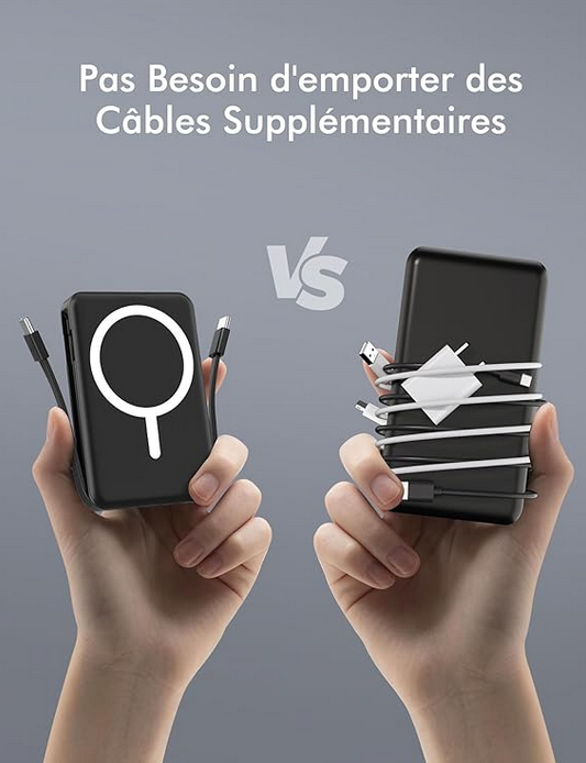 ⚡ PowerMag™ — Batterie Externe Magnétique avec Câbles Intégrés & Charge Rapide