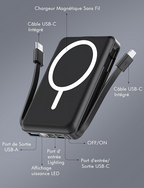 ⚡ PowerMag™ — Batterie Externe Magnétique avec Câbles Intégrés & Charge Rapide
